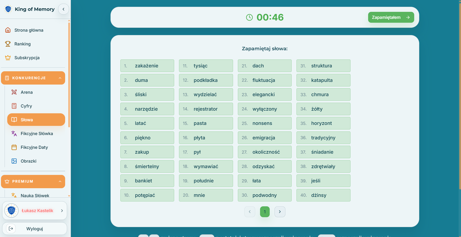 Widok platformy treningowej King of Memory na komputerze 2