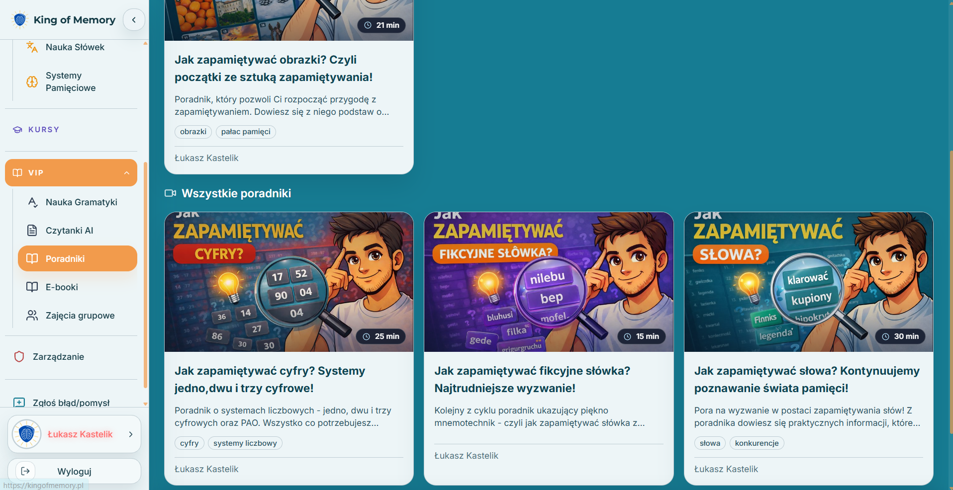 Widok platformy treningowej King of Memory na komputerze 4